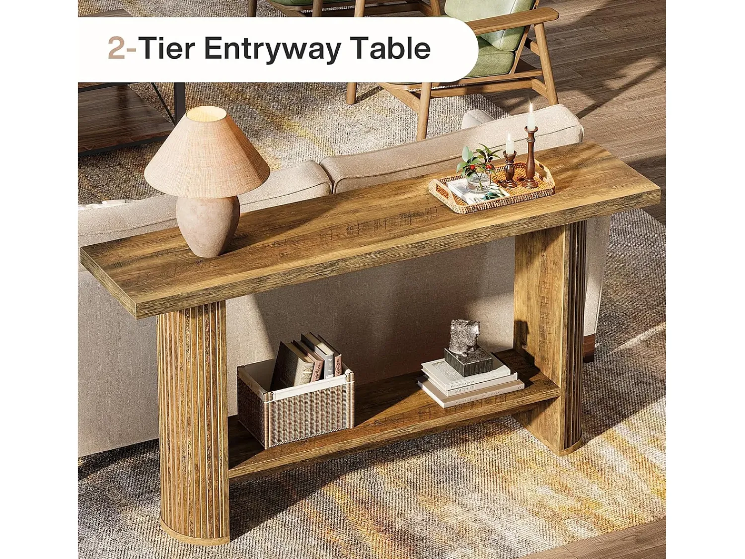 Tribesigns Mesa de console moderna de 140 cm, mesa para corredor estreito com armazenamento para a sala de estar^ Consola