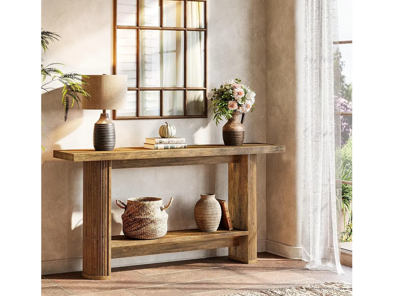 Tribesigns Mesa de console moderna de 140 cm, mesa para corredor estreito com armazenamento para a sala de estar^ Consola