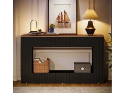 Tribesigns Mesa de console moderna, mesa de entrada em madeira de 140 cm com armazenamento, mesa para sofá estreita e comprida^ Consola