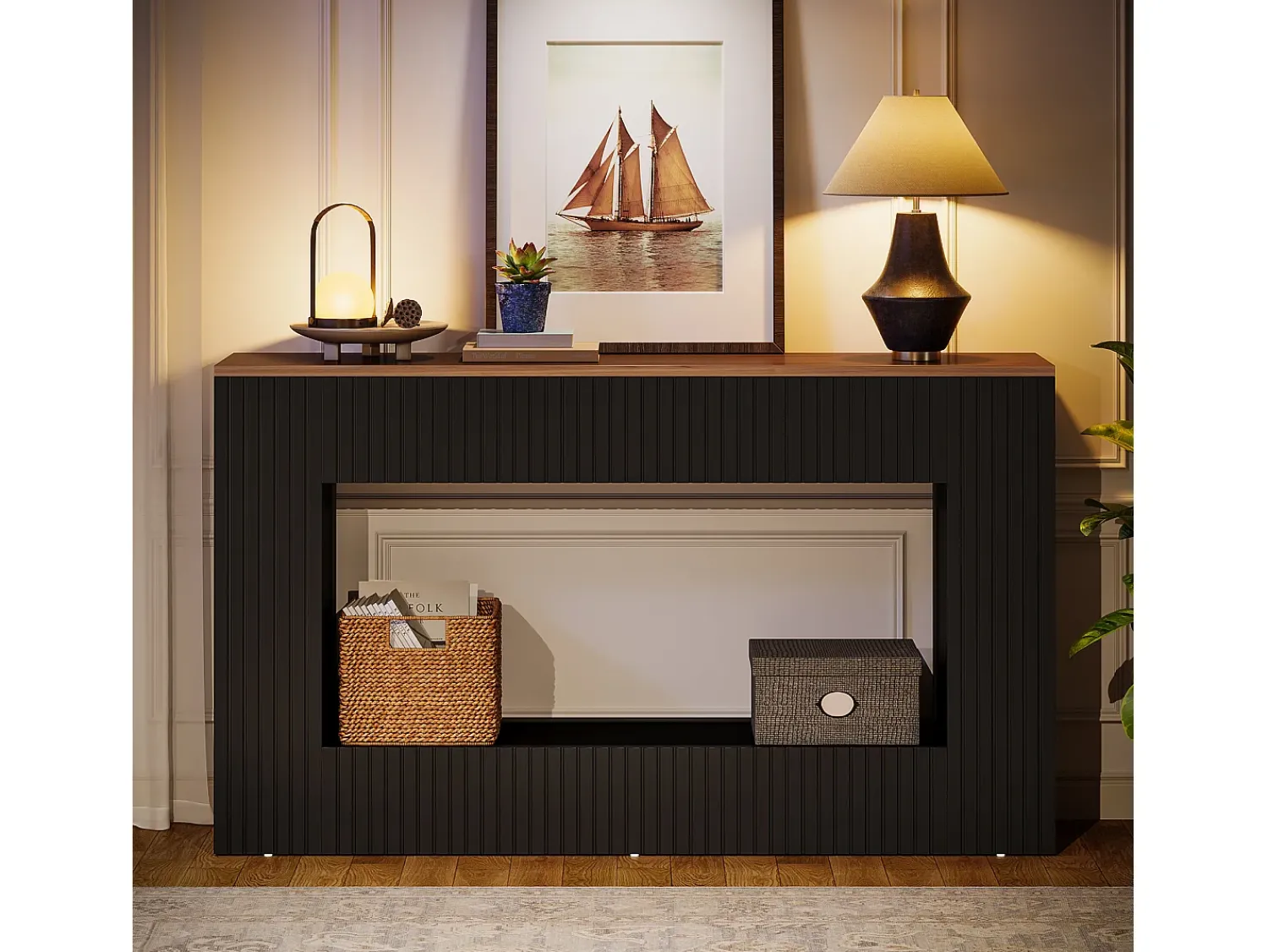 Tribesigns Mesa de console moderna, mesa de entrada em madeira de 140 cm com armazenamento, mesa para sofá estreita e comprida^ Consola