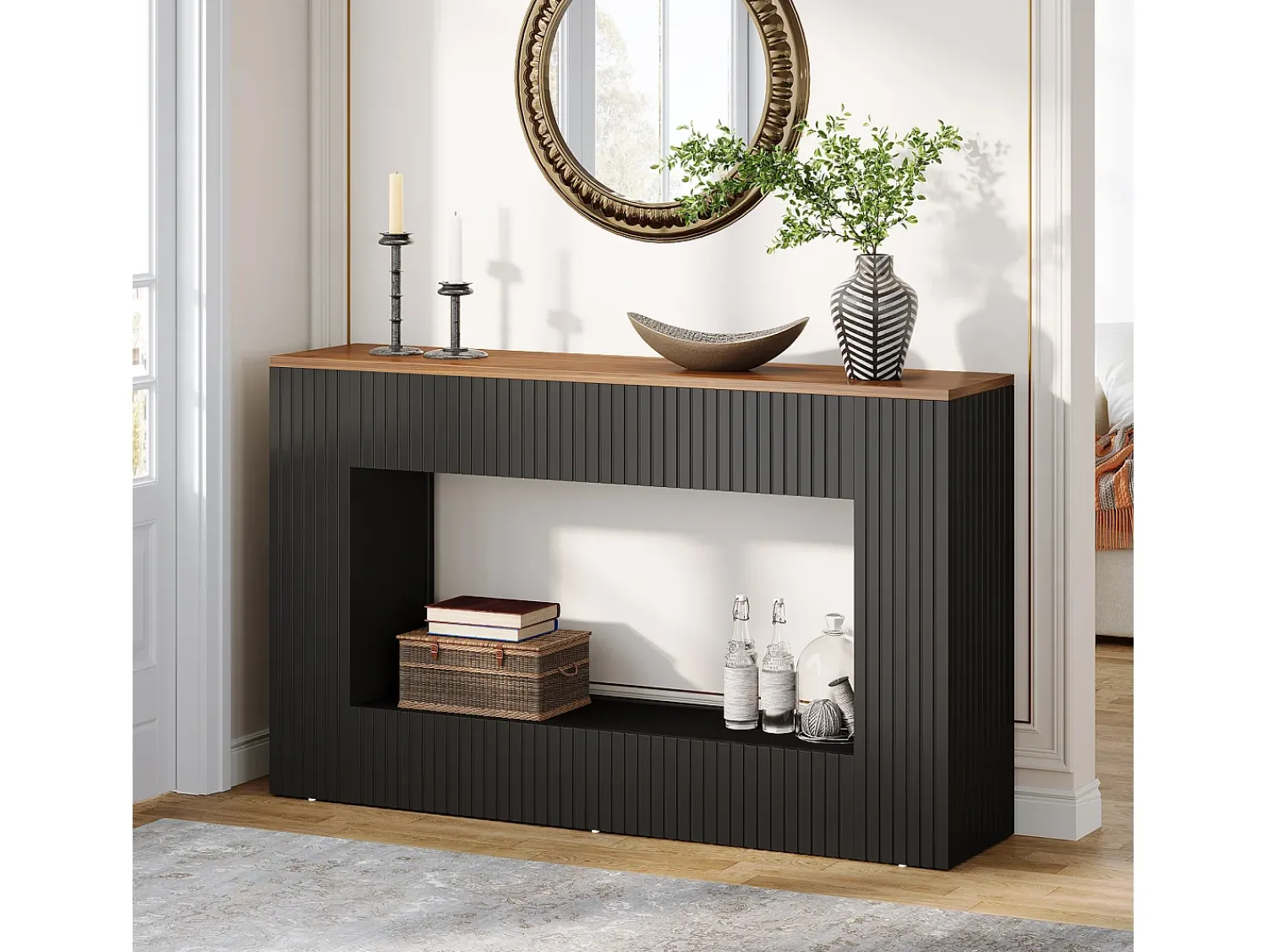 Tribesigns Mesa de console moderna, mesa de entrada em madeira de 140 cm com armazenamento, mesa para sofá estreita e comprida^ Consola