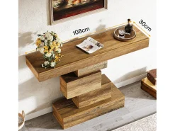 Consola|Tribesigns Mesa de console para sala de 108 cm, mesa estreita de madeira para trás do sofá com base geométrica Castanho