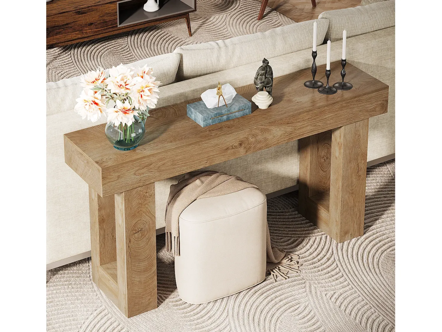 Tribesigns Mesa de console retangular com 160 cm de comprimento, Mesa baixa atrás do sofá para entrada (Natural)^ Consola