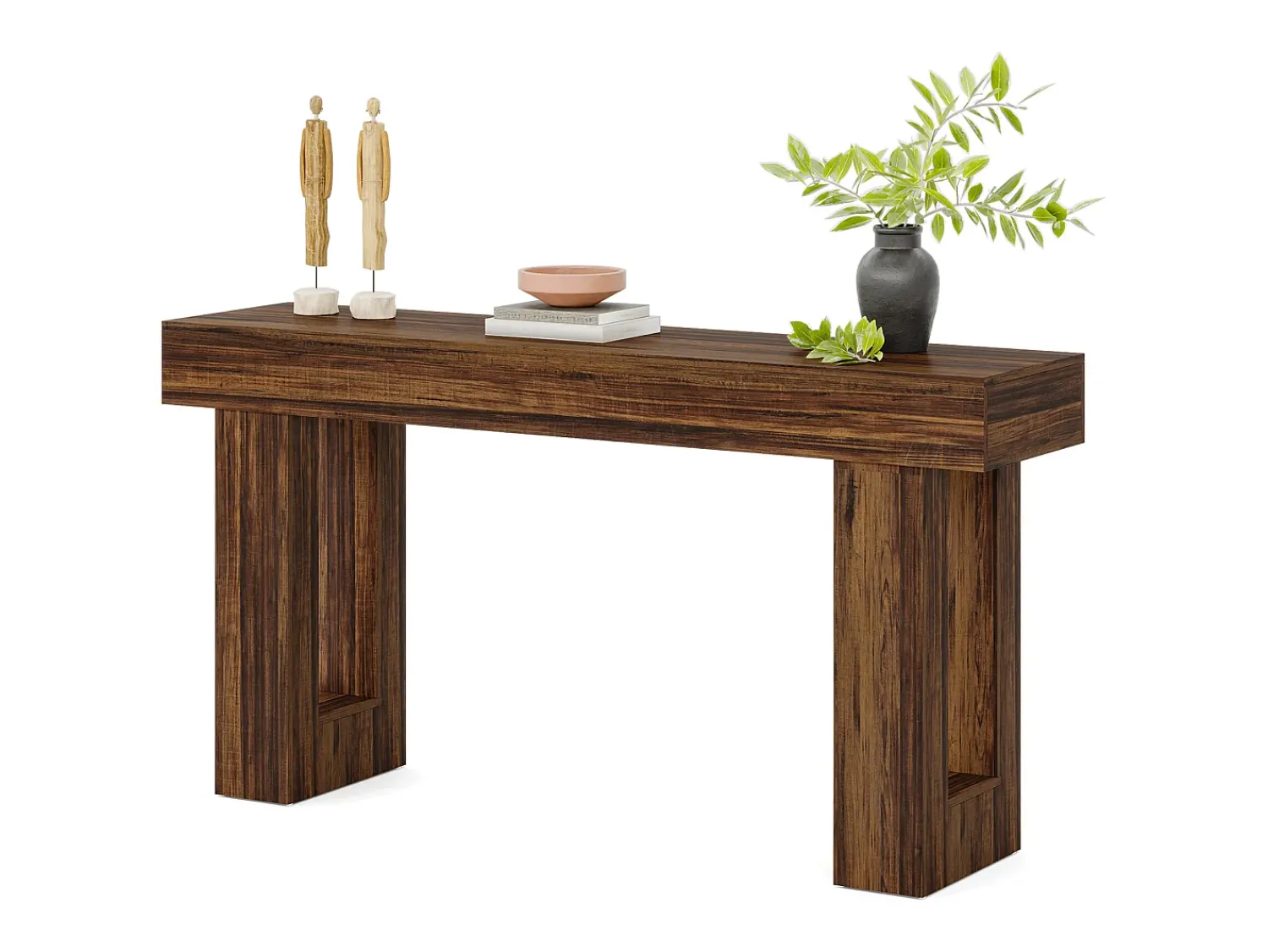Hot Tribesigns Mesa de console retangular com 160 cm de comprimento, mesa baixa atrás do sofá, mesa de granja para entrada, corredor, sala ( rústico) Castanho