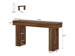 Hot Tribesigns Mesa de console retangular com 160 cm de comprimento, mesa baixa atrás do sofá, mesa de granja para entrada, corredor, sala ( rústico) Castanho