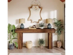 Hot Tribesigns Mesa de console retangular com 160 cm de comprimento, mesa baixa atrás do sofá, mesa de granja para entrada, corredor, sala ( rústico) Castanho