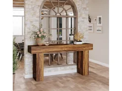 Hot Tribesigns Mesa de console retangular com 160 cm de comprimento, mesa baixa atrás do sofá, mesa de granja para entrada, corredor, sala ( rústico) Castanho