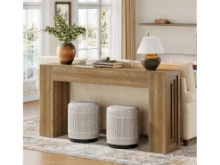 Sale Tribesigns Mesa de console retangular com 160 cm de comprimento, mesa de entrada retangular atrás do sofá Castanho