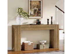 Sale Tribesigns Mesa de console retangular com 160 cm de comprimento, mesa de entrada retangular atrás do sofá Castanho