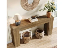 Sale Tribesigns Mesa de console retangular com 160 cm de comprimento, mesa de entrada retangular atrás do sofá Castanho