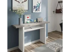 Consola| Mesa de console Tavolo, dobrável, fosco/cimento, 77/75x120x35x70 cm Branco