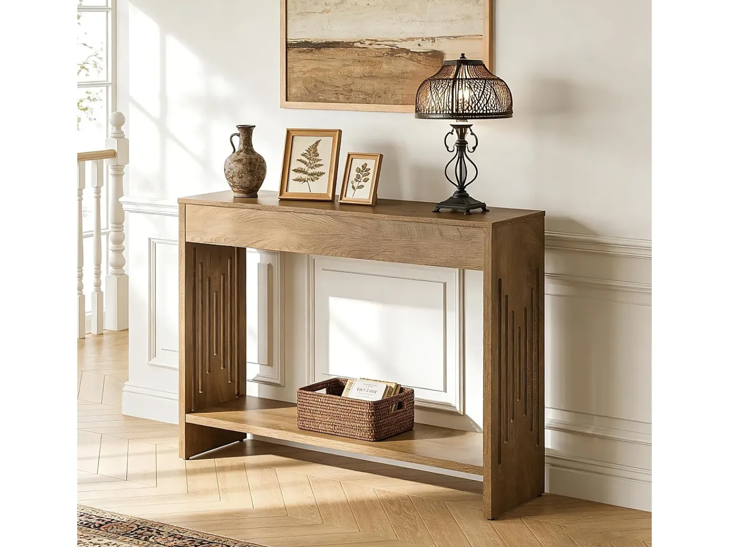 Tribesigns Mesa de Console para Atrás do Sofá 105cm, Mesa Pequena Rustica de 2 Andares com Prateleiras de Armazenamento^ Consola