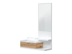 New duehome Mesa de corredor Dalhia com espelho e gaveta em Artik/carvalho Nodi 116x81x29 cm Branco