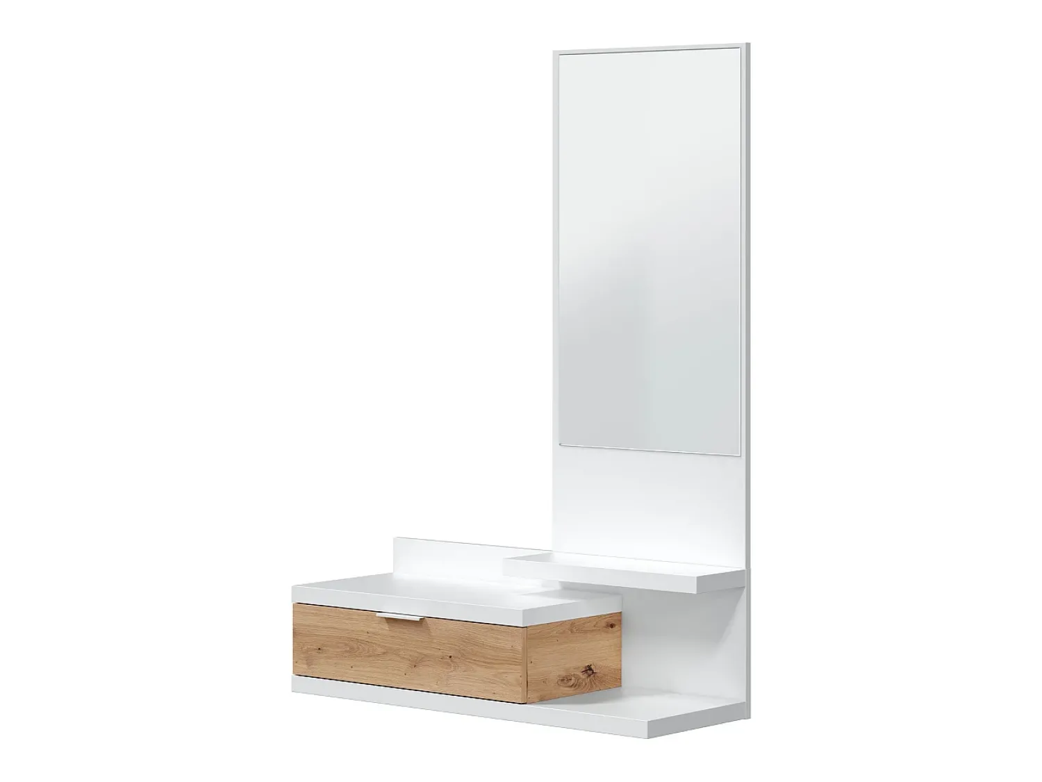 New duehome Mesa de corredor Dalhia com espelho e gaveta em Artik/carvalho Nodi 116x81x29 cm Branco