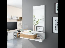 New duehome Mesa de corredor Dalhia com espelho e gaveta em Artik/carvalho Nodi 116x81x29 cm Branco