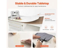 Consola* Mesa de Costura SucceBuy Dobrável com Rodas Bloqueáveis Prateleiras de Armazenamento Bandejas Porta Branco