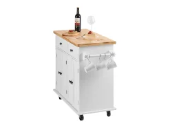Outlet Mesa de Cozinha com Rodas SucceBuy, 90cm, Armário Rodante de Estocagem com Gaveta e Suporte, Branco