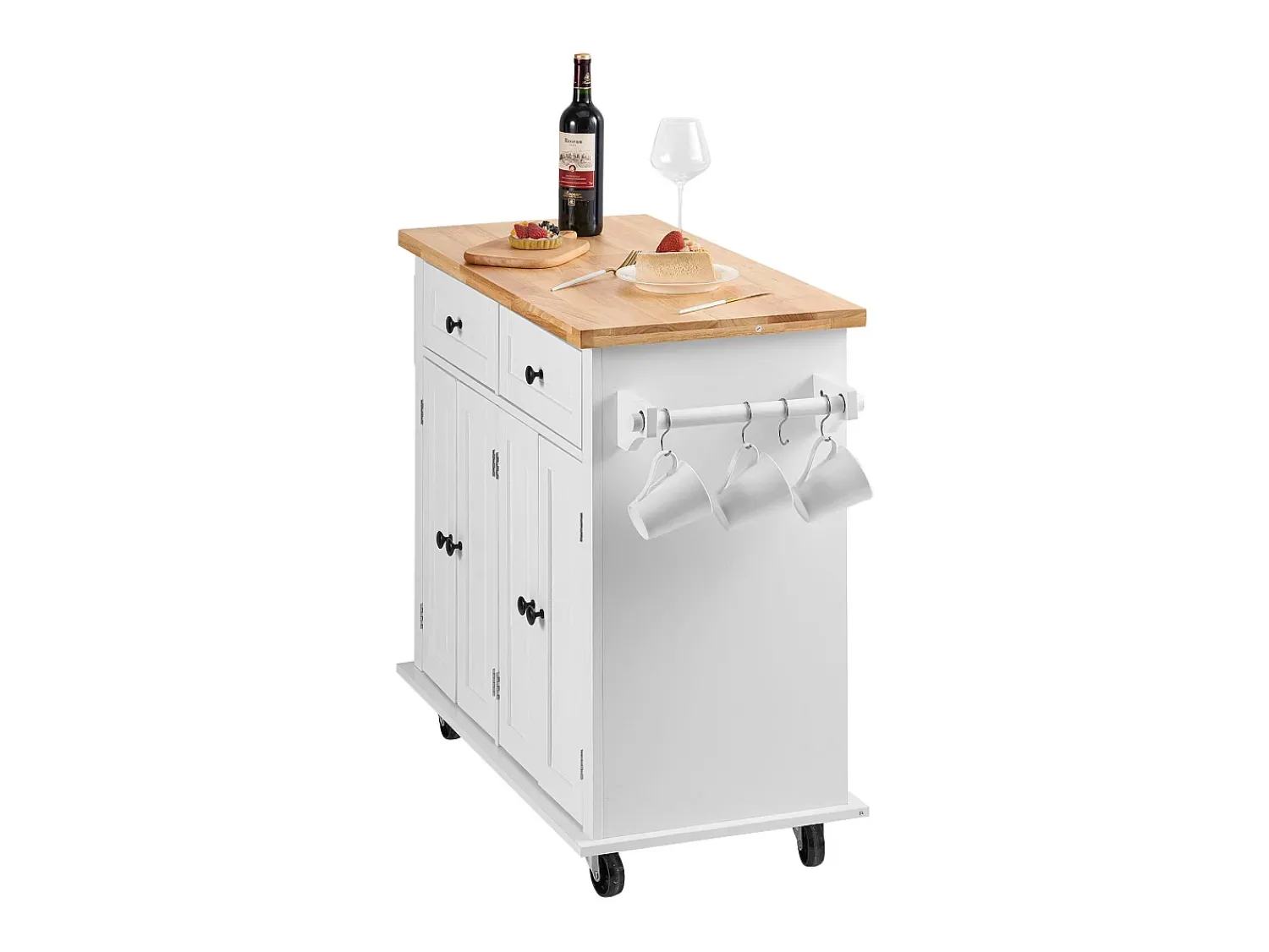 Outlet Mesa de Cozinha com Rodas SucceBuy, 90cm, Armário Rodante de Estocagem com Gaveta e Suporte, Branco