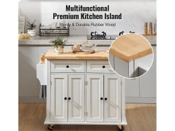 Outlet Mesa de Cozinha com Rodas SucceBuy, 90cm, Armário Rodante de Estocagem com Gaveta e Suporte, Branco