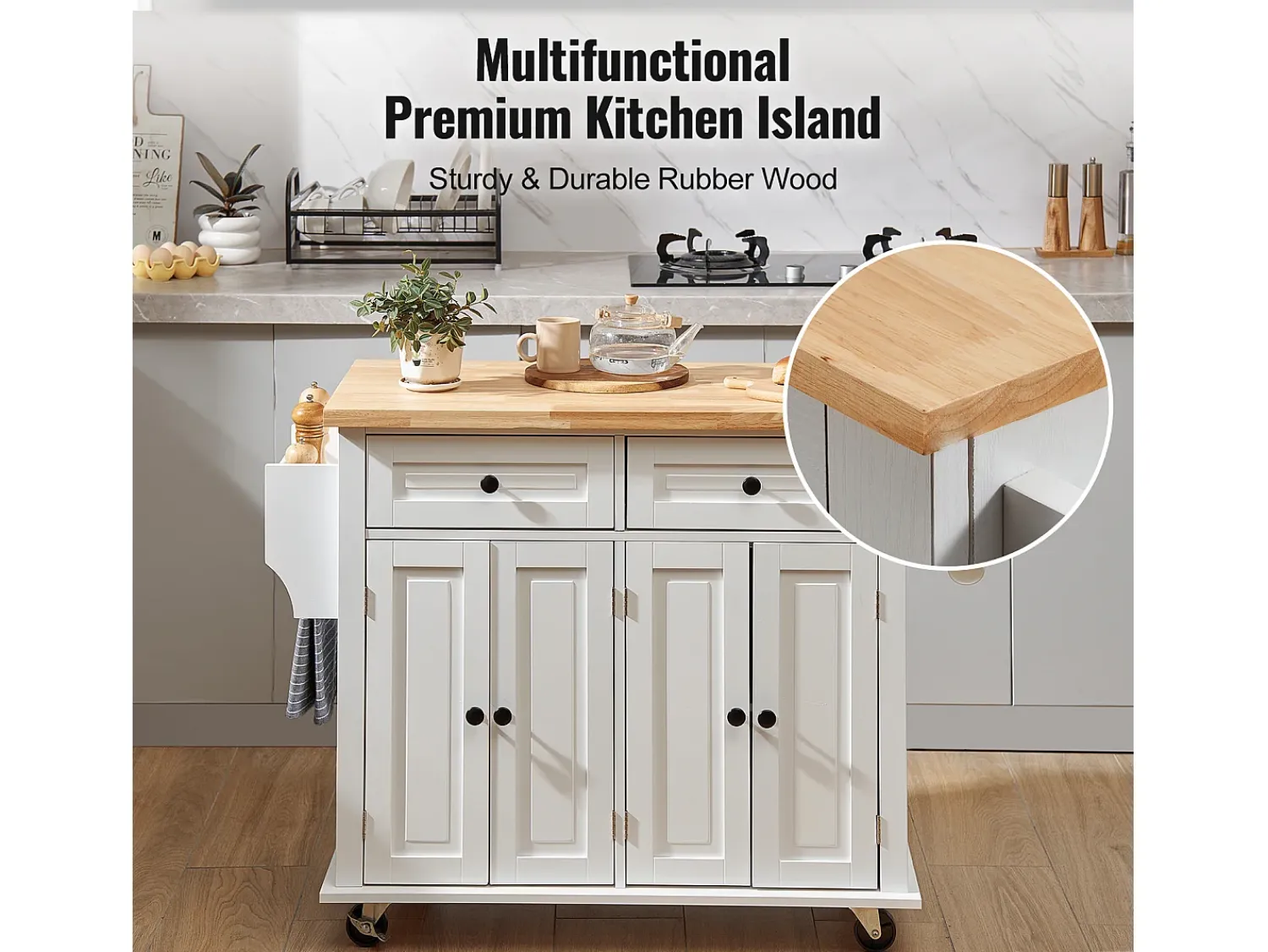 Outlet Mesa de Cozinha com Rodas SucceBuy, 90cm, Armário Rodante de Estocagem com Gaveta e Suporte, Branco