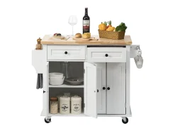 Outlet Mesa de Cozinha com Rodas SucceBuy, 90cm, Armário Rodante de Estocagem com Gaveta e Suporte, Branco