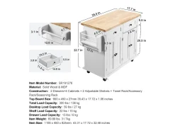 Outlet Mesa de Cozinha com Rodas SucceBuy, 90cm, Armário Rodante de Estocagem com Gaveta e Suporte, Branco