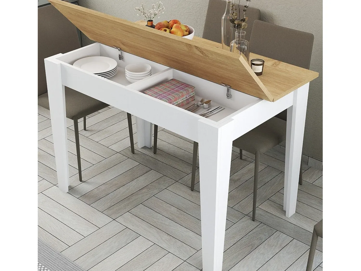 Mesa De Centro|Menzzo Mesa de Cozinha Moderna Kiev 512 - Branco e Carvalho Elegante Castanho