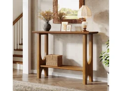 Tribesigns Mesa de entrada de 105 cm com espaço de armazenamento, mesa de corredor moderna de dois andares com pernas de madeira maciça para sala de estar, corredor^ Consola