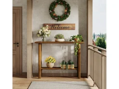 Tribesigns Mesa de entrada de 105 cm com espaço de armazenamento, mesa de corredor moderna de dois andares com pernas de madeira maciça para sala de estar, corredor^ Consola