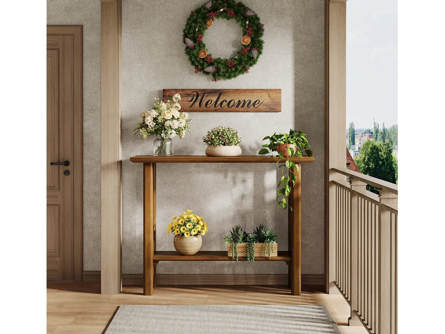 Tribesigns Mesa de entrada de 105 cm com espaço de armazenamento, mesa de corredor moderna de dois andares com pernas de madeira maciça para sala de estar, corredor^ Consola