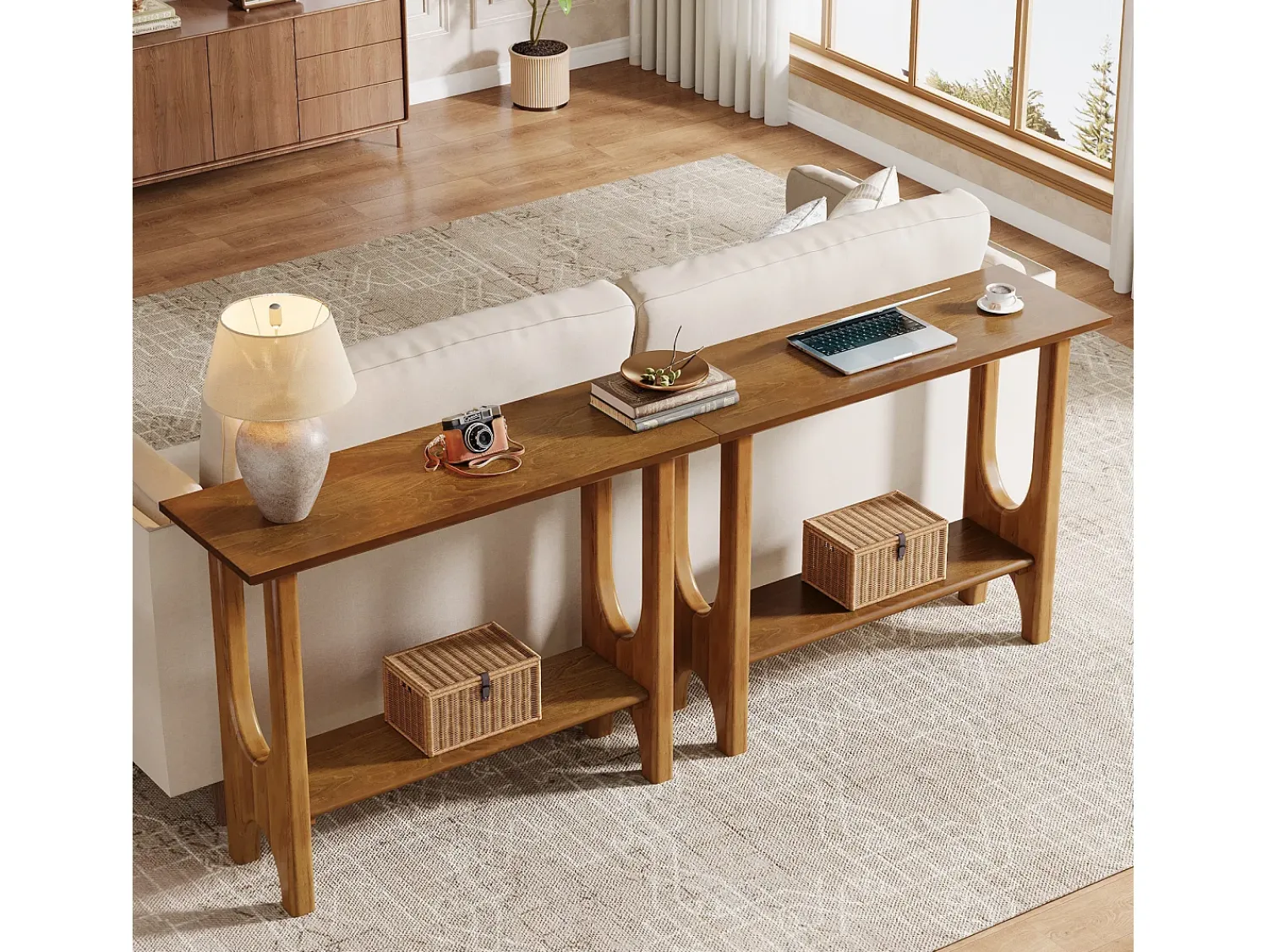 Tribesigns Mesa de entrada de 105 cm com espaço de armazenamento, mesa de corredor moderna de dois andares com pernas de madeira maciça para sala de estar, corredor^ Consola