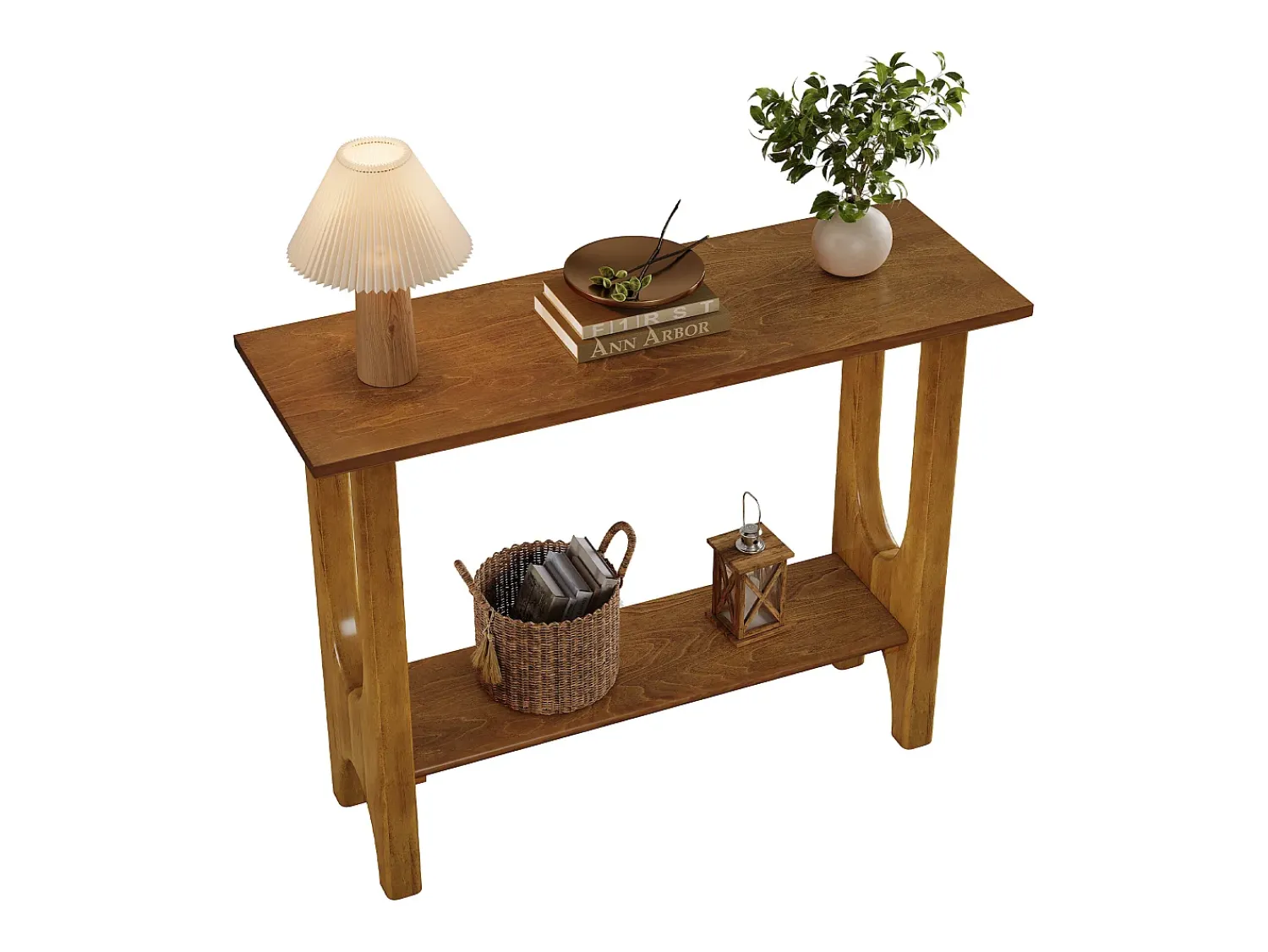 Tribesigns Mesa de entrada de 105 cm com espaço de armazenamento, mesa de corredor moderna de dois andares com pernas de madeira maciça para sala de estar, corredor^ Consola