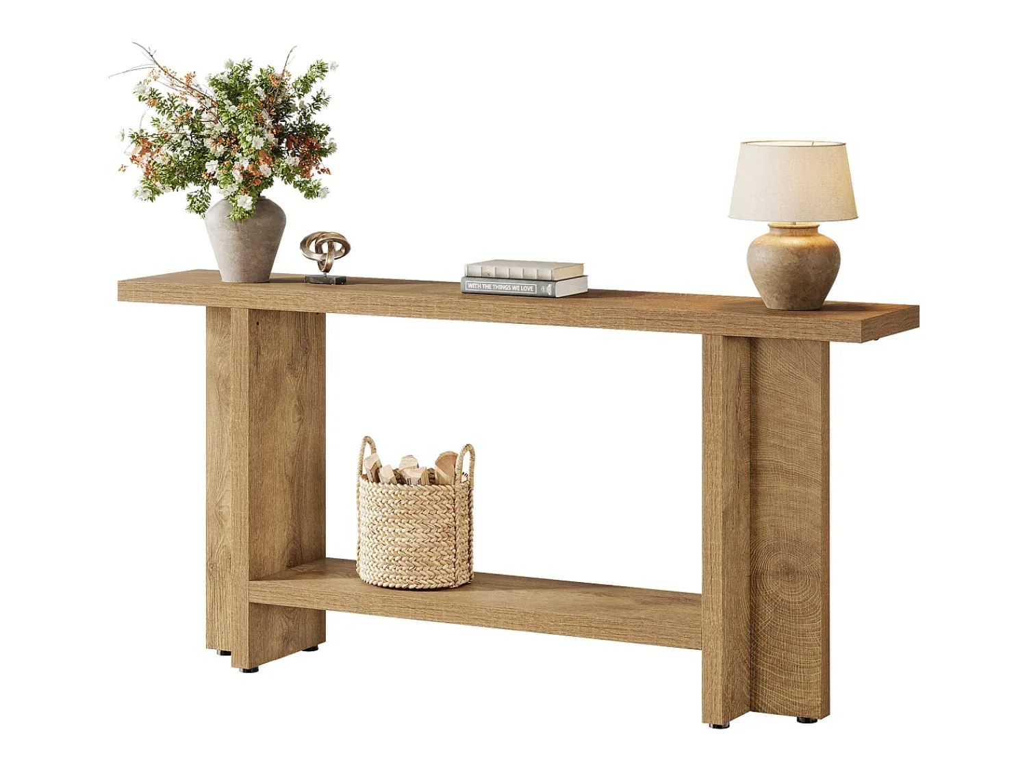 Tribesigns Mesa de entrada de 150 cm, mesa para sofá estreita e longa de dois andares para trás do sofá para sala de estar^ Consola