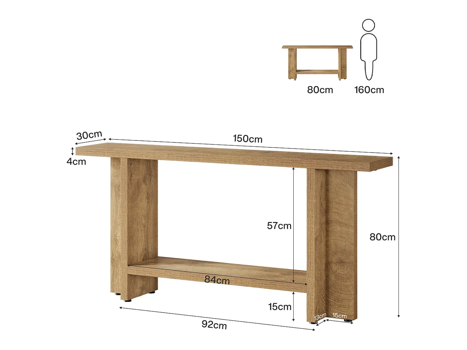 Tribesigns Mesa de entrada de 150 cm, mesa para sofá estreita e longa de dois andares para trás do sofá para sala de estar^ Consola