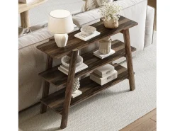 Tribesigns Mesa de entrada de 105 cm, Mesas de console, Mesa para sofá de 3 níveis, estreita e comprida com prateleiras de armazenamento abertas^ Consola