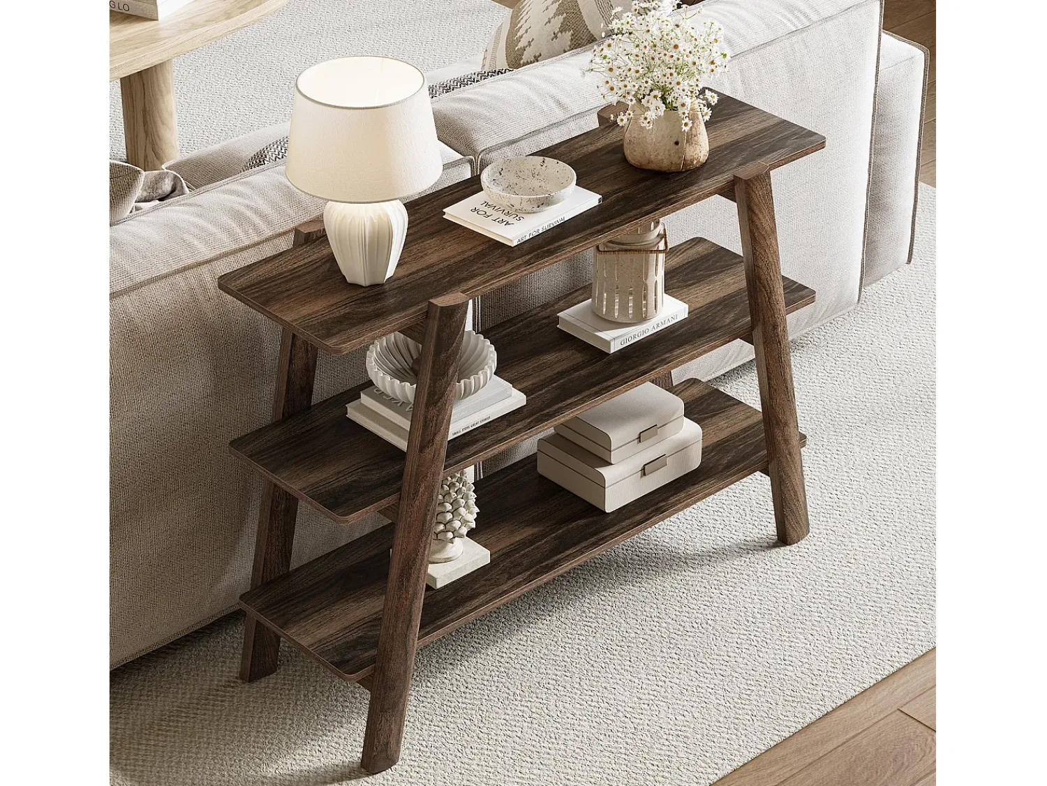 Tribesigns Mesa de entrada de 105 cm, Mesas de console, Mesa para sofá de 3 níveis, estreita e comprida com prateleiras de armazenamento abertas^ Consola