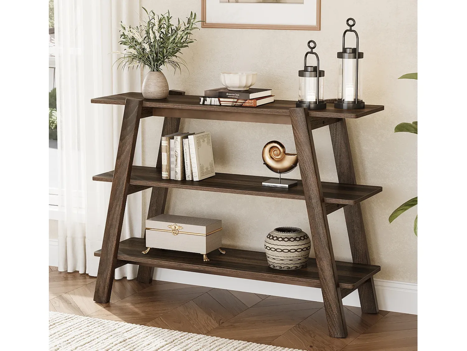 Tribesigns Mesa de entrada de 105 cm, Mesas de console, Mesa para sofá de 3 níveis, estreita e comprida com prateleiras de armazenamento abertas^ Consola