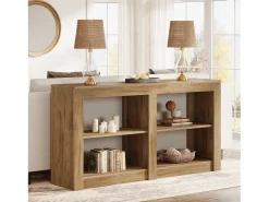 Discount Tribesigns Mesa de Entrada de 150cm com Prateleira de 2 Níveis, Design de Silhueta Retangular, Mesa de Console de Sofá Castanho
