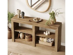 Discount Tribesigns Mesa de Entrada de 150cm com Prateleira de 2 Níveis, Design de Silhueta Retangular, Mesa de Console de Sofá Castanho
