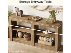 Discount Tribesigns Mesa de Entrada de 150cm com Prateleira de 2 Níveis, Design de Silhueta Retangular, Mesa de Console de Sofá Castanho