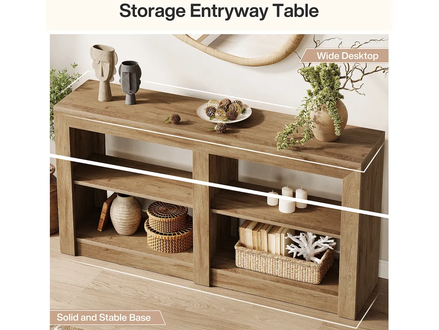 Discount Tribesigns Mesa de Entrada de 150cm com Prateleira de 2 Níveis, Design de Silhueta Retangular, Mesa de Console de Sofá Castanho