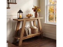 Consola*Tribesigns Mesa de entrada de madeira maciça de 110 cm, Mesa de console rústica de 2 níveis com armazenamento Castanho