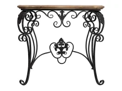Mesa de entrada em madeira e metal com acabamento envelhecido^ Consola