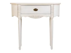 Mesa de entrada em madeira envelhecida laqueada branca com 1 gaveta.^ Consola