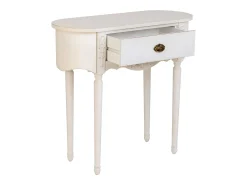 Mesa de entrada em madeira envelhecida laqueada branca com 1 gaveta.^ Consola