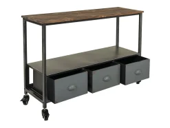 Consola| Mesa de entrada em madeira e metal com 2 prateleiras e 3 gavetas. Cinzento