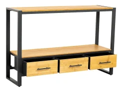 Consola* Mesa de entrada em metal e madeira com 3 gavetas, marrom Castanho