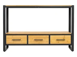 Consola* Mesa de entrada em metal e madeira com 3 gavetas, marrom Castanho