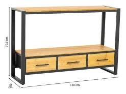 Consola* Mesa de entrada em metal e madeira com 3 gavetas, marrom Castanho