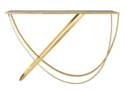 Discount Mesa de entrada em metal com tampo de vidro Dourado